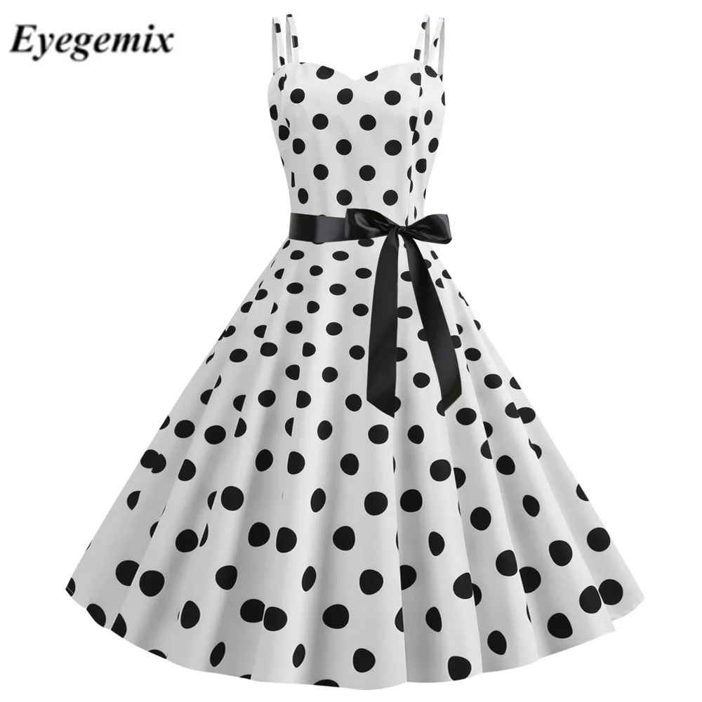 Женское винтажное платье ретро в горошек зеленое стиле Хепберн с лямкой на шее