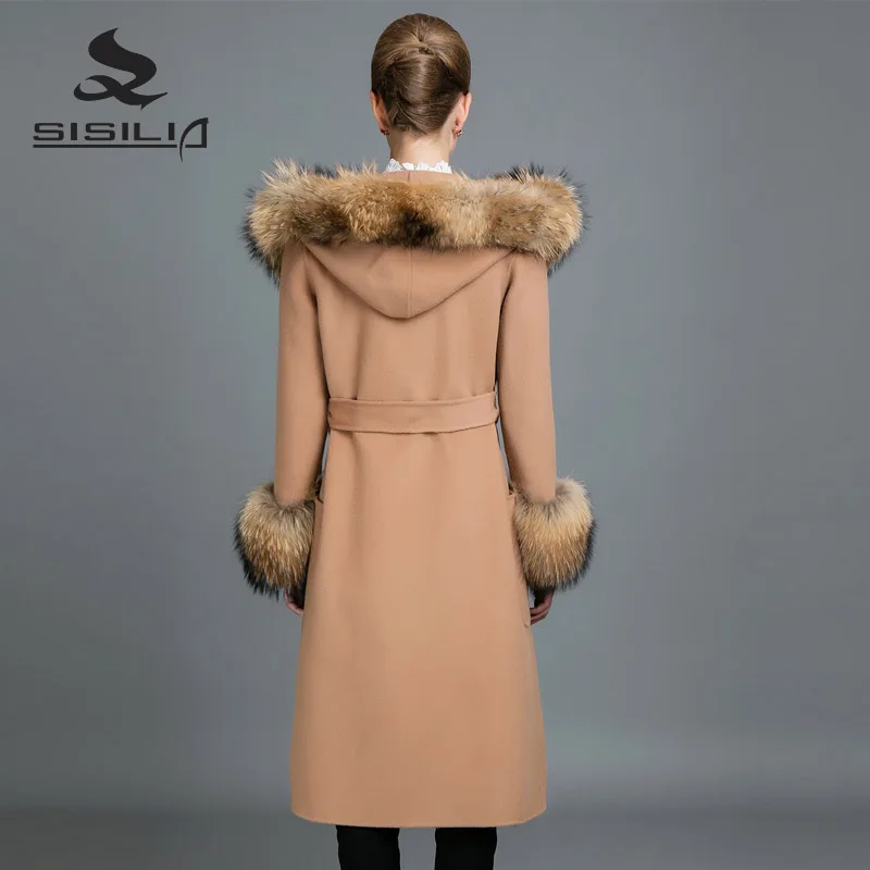 Sisilia Новинка 2017 года Для женщин теплый енотовидная собака Шуба Мода Стиль