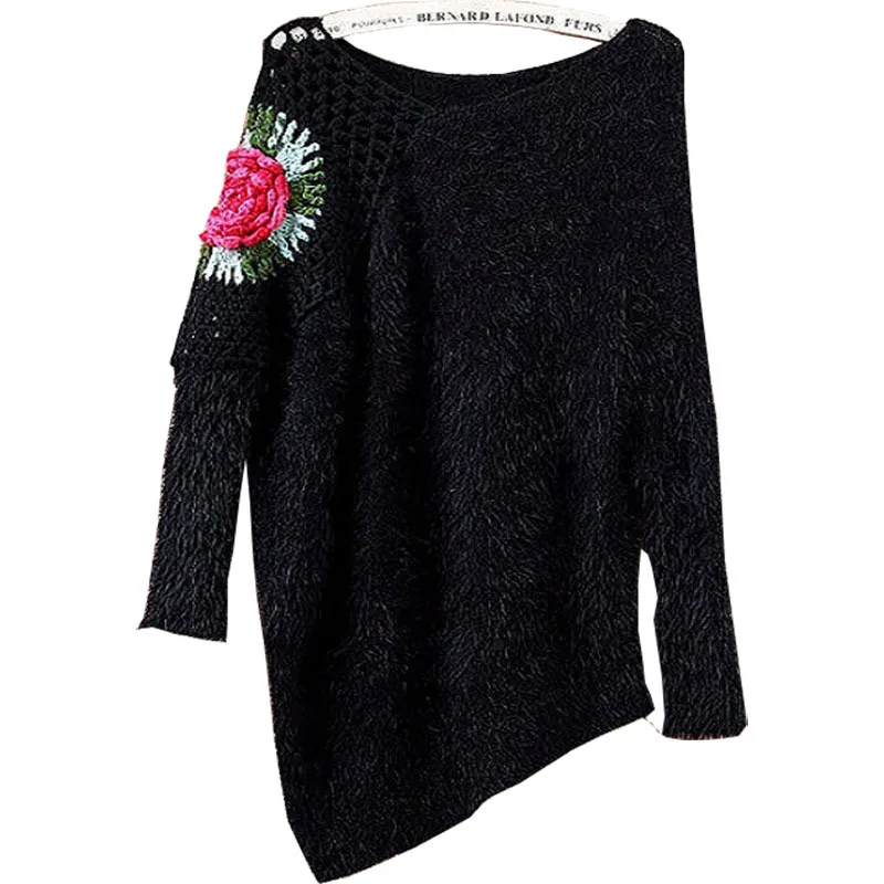 Sweaters 2019 Women Fashion European American Temperament Goddess Fan Openwork Crochet Fluffy Colored Roses Irregular Pullovers | Женская