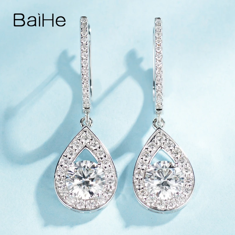 

BAIHE Solid 14K White Gold 0.70ct No main stone Natural Diamond Water Droplets Earrings Women Fine Jewelry Des boucles d'oreille