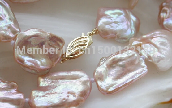 xd j004 lustre Nature 16&quot 19mm BAROQUE pink KESHI REBORN PEARL NECKLACE 14k (A0327) | Necklace