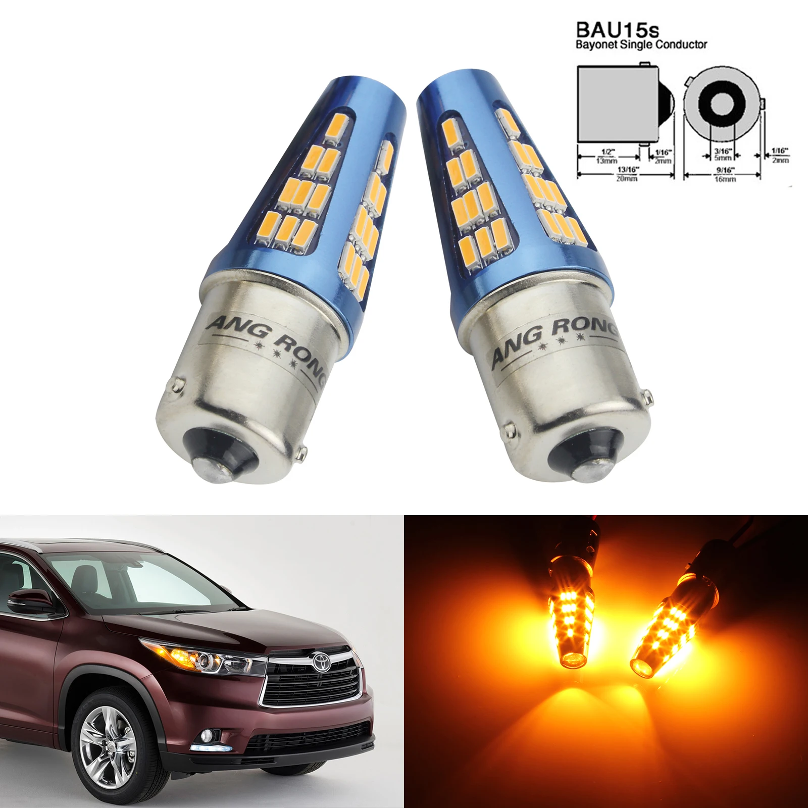 

ANGRONG 2x581 PY21W BAU15s 48 SMD светодиодный бокосветильник указатель поворота Индикатор лампочки янтарные