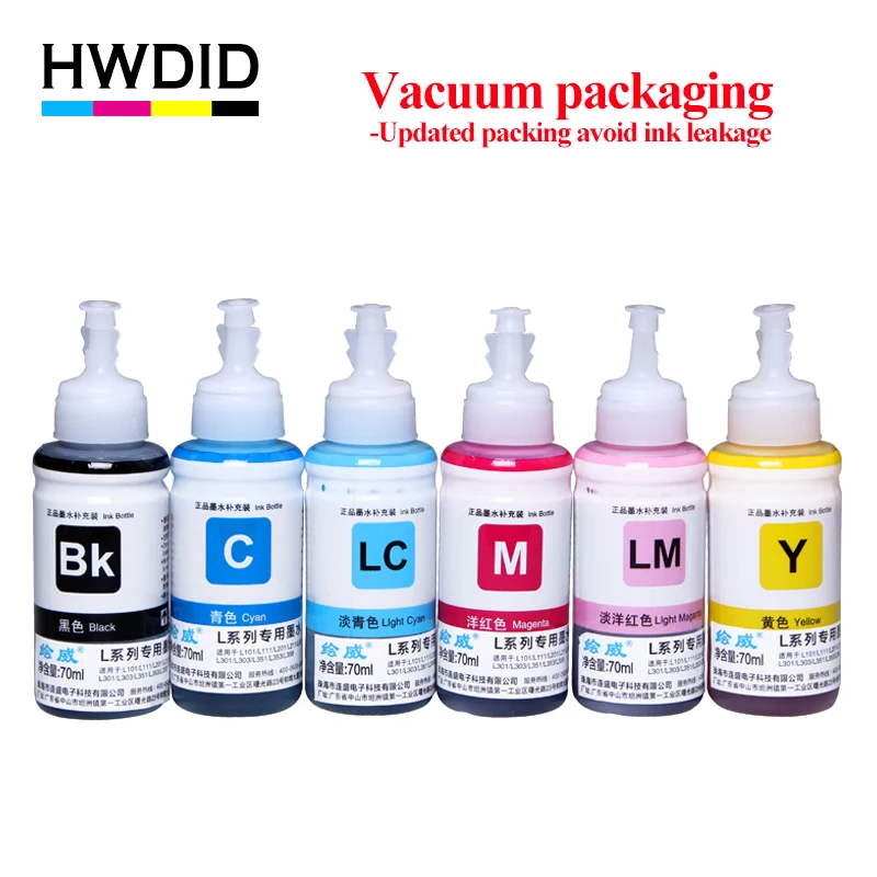 HWDID 70 мл чернила для заправки краски Epson L800 L801 L810 L100 L111 L110 L200 L210 L201 L211 L220 L300 L301 L350 L355