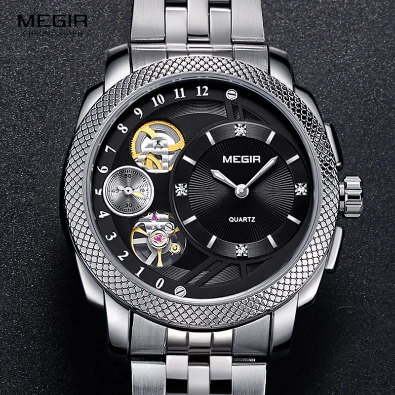 Мужские Стальные кварцевые часы Megir аналоговые наручные Montres с декоративным