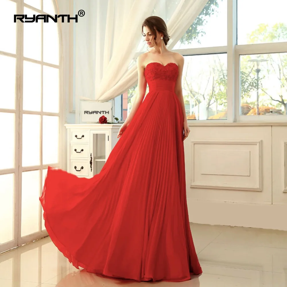 Ryanth Robe De Soiree 2018 женские красные вечерние платья длинное шифоновое торжественное