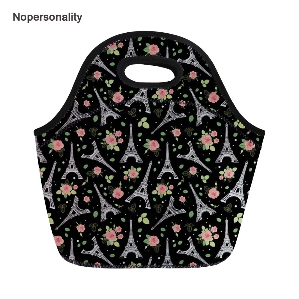 

Неопреновая женская сумка для ланча Nopersonality для девочек, изоляционный Ланчбокс с цветочным рисунком Эйфелевой башни для детей, пикника, сум...