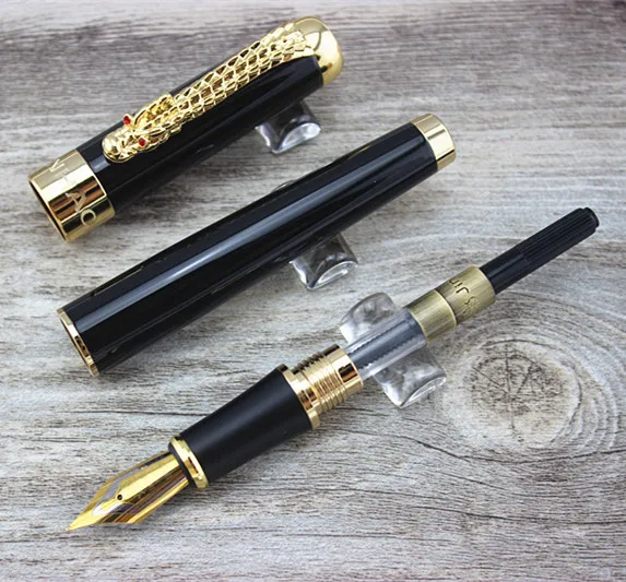1 X Расширенная перьевая ручка Jinhao 1200 черный и золотой дракон клип Средний