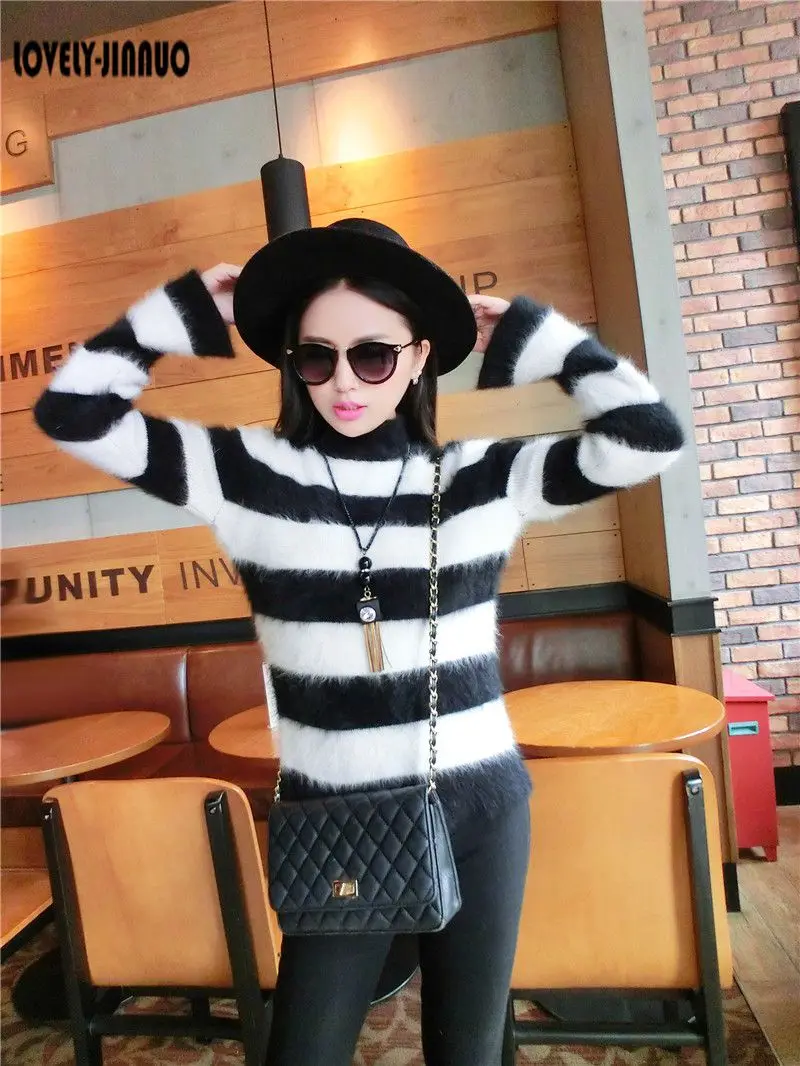 Новые Флисовые женские норковые кашемировые пуловеры свитера черно-белые