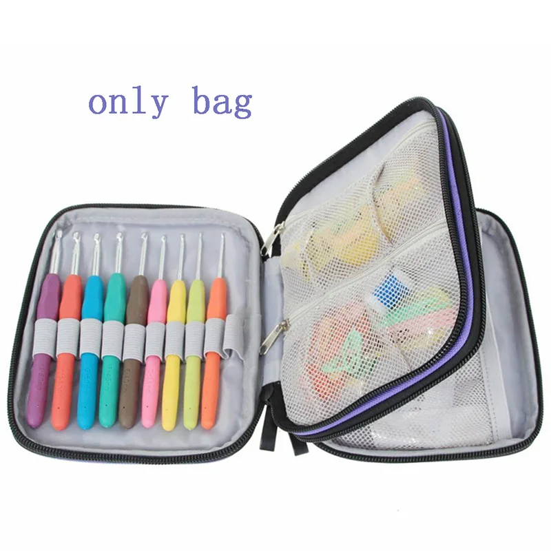 

Crochet Hook Case Organizer Zipper Bag With Web Pockets For Various Crochet Needles And Knitting Accessories Storage Tool