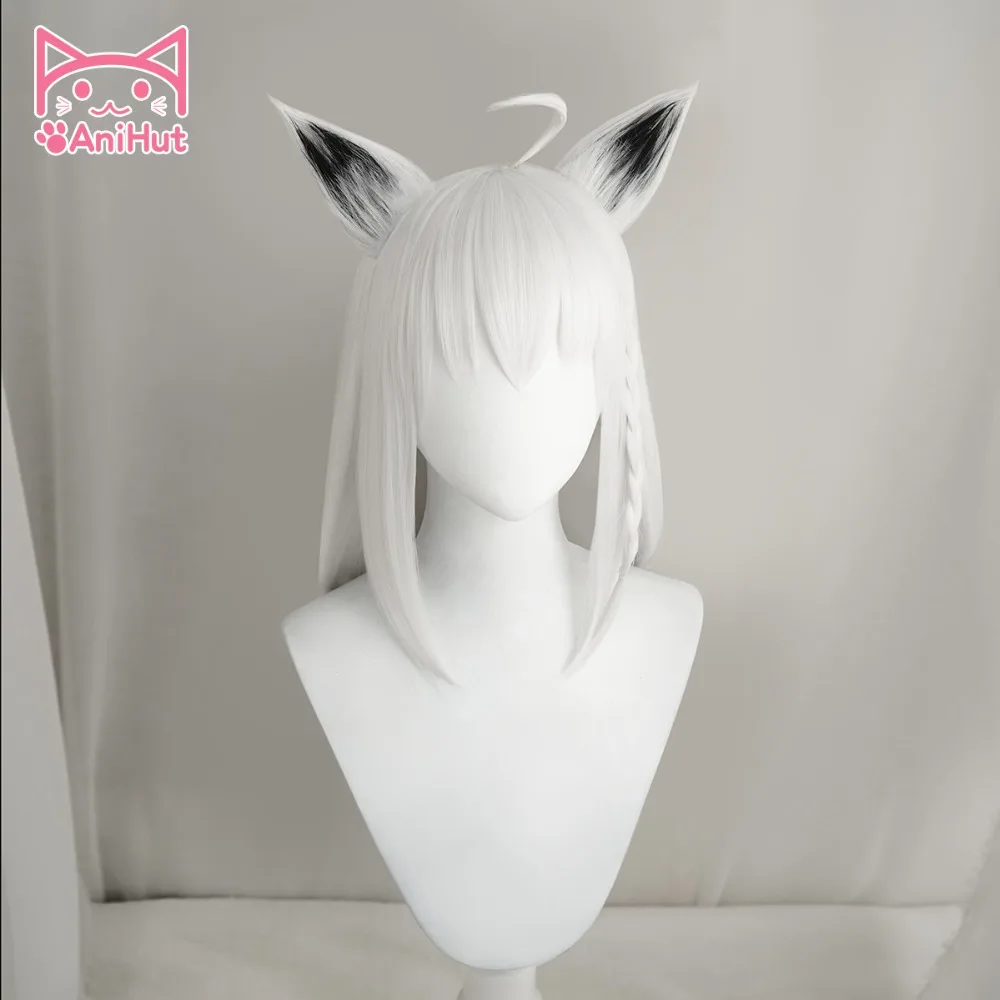 [Anihut】youtuber Hololive Shirakami Fubuki белый прямой парик Cos термостойкий синтетический