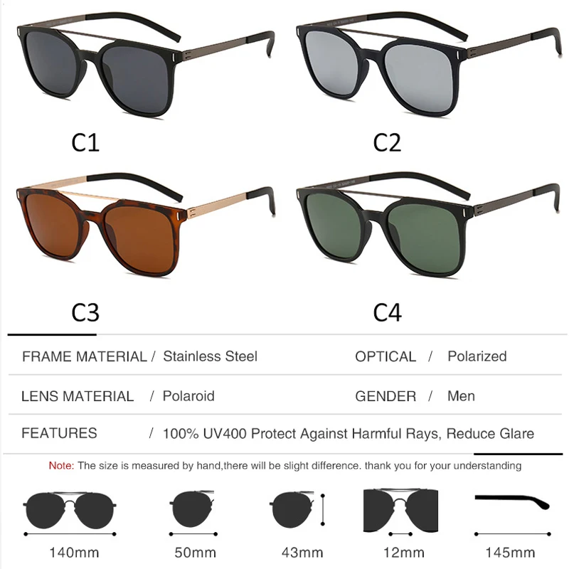 Flexible TR90 Men Polarized Driver Sunglasses Ultra Light Stainless Steel Rectangle Goggle Trend Decoration Rivet Glasses UN1137 |