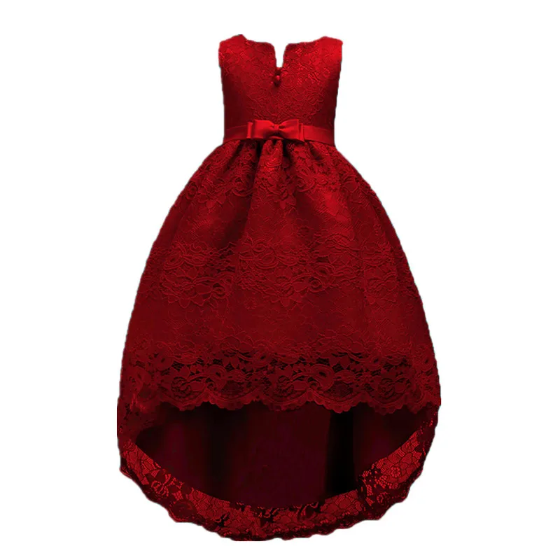 wine red Платье подружки невесты с цветочным узором для девочек Элегантное свадебное кружевное Сетчатое бальное платье, праздничное платье принцессы детская одежда 7, 8, 10, 12 лет - Цвет: wine red