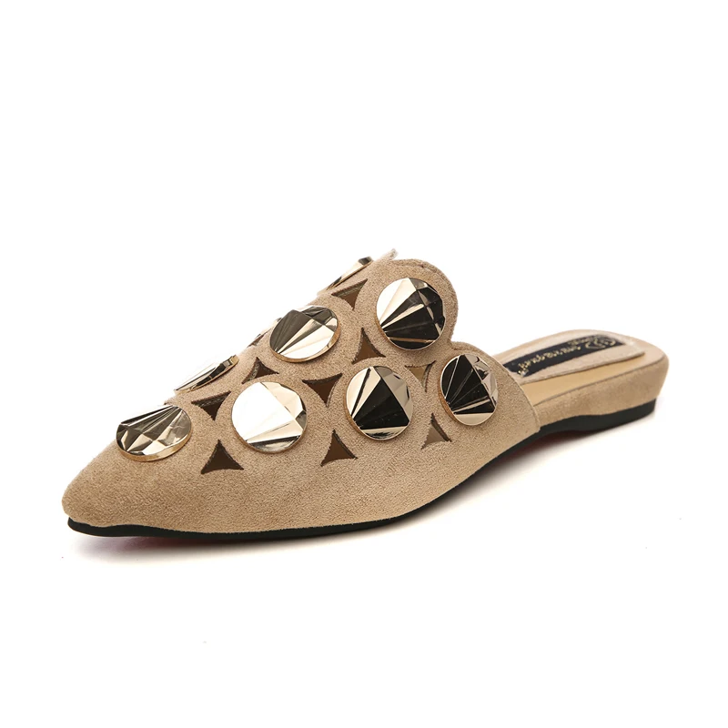Летние женские дизайнерские блестящие шлепанцы без задника на низком каблуке
