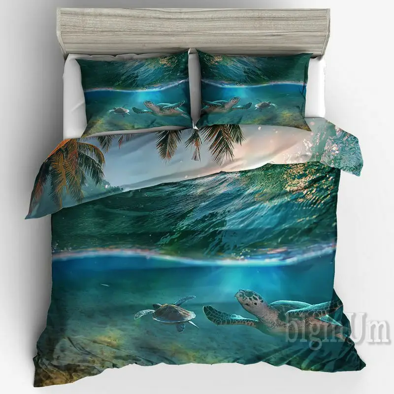 3D Набор постельного белья 3 шт. Рисунок черепахи Дельфина Подводный мир Наволочки с односпальным, двуспальным, королевским размером Великобритания, Франция, Германия.