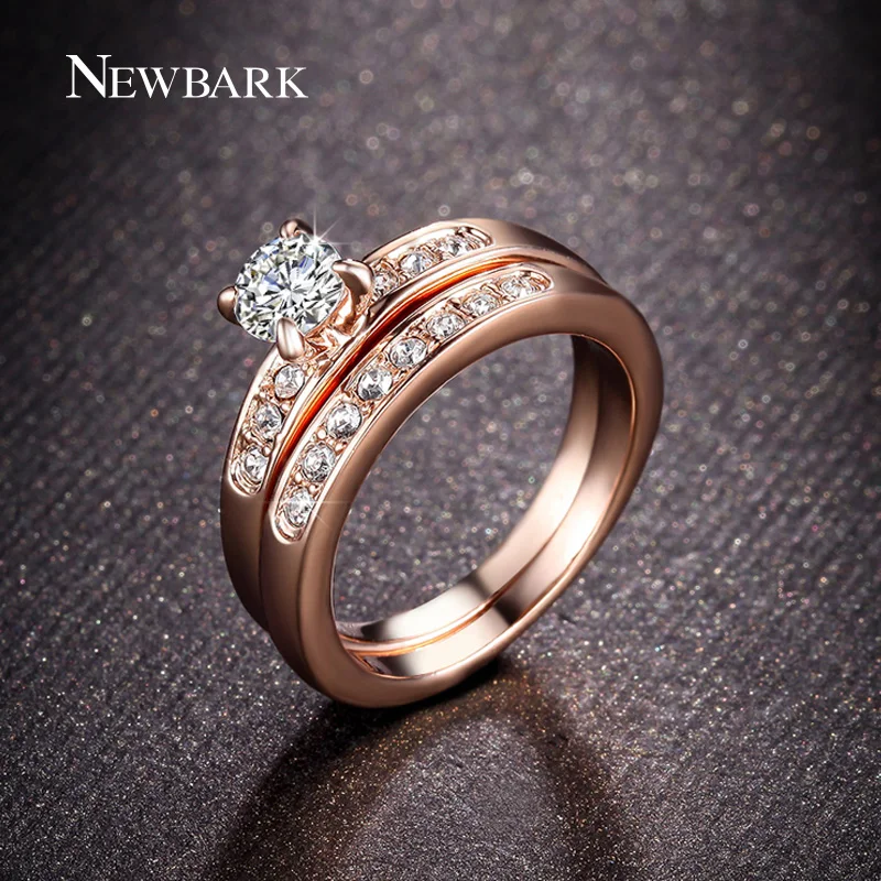 NEWBARK White And Rose Gold Color Wedding Bands Rings For Women High Quality Round CZ Prong Setting Engagement Jewelry|wedding band ring|band