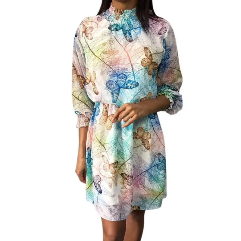 Женское летнее Короткое мини платье в стиле бохо с рукавом три четверти вечернее