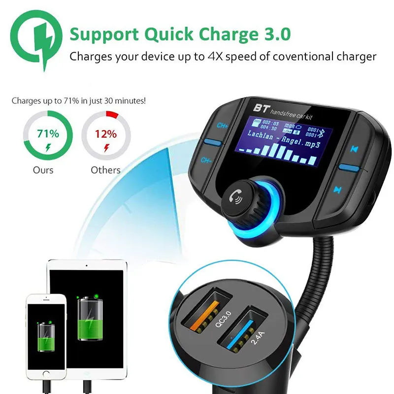 ANLUD Bluetooth FM передатчик QC3.0 устройство для автомобиля с двумя портами USB для быстрой зарядки автомобильный комплект громкой связи Aux модулятор FM радио аудио TF AUX MP3 плеер