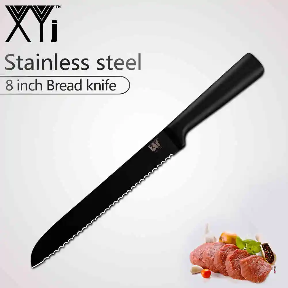 E.8Bread kinfe XYj, кухонный нож из нержавеющей стали, острый, черный, фруктовый, утилита сантоку, шеф-повара, нож для нарезки хлеба, точилка, бар, держатель, подставка - Цвет: E.8Bread kinfe