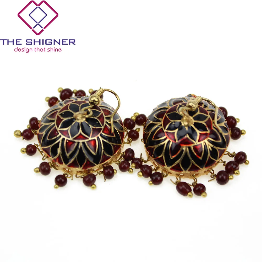 THE SHIGNER индийские традиционные Meenakari эмаль золотой тон Jhumka Jhumki серьги Болливуд стиль ювелирные изделия Висячие Серьги - Окраска металла: IMJ070901X