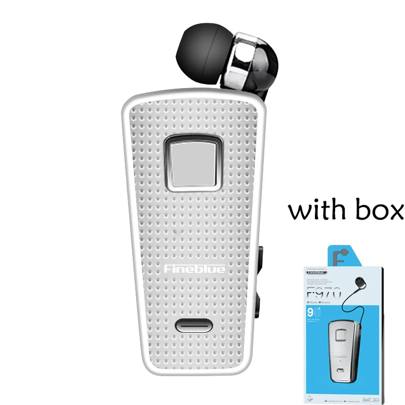 White with box Новейший Fineblue F970 Портативный беспроводной Bluetooth шеи клип на Телескопический Тип Бизнес Спорт стерео наушники вибрации носить клип - Цвет: White with box