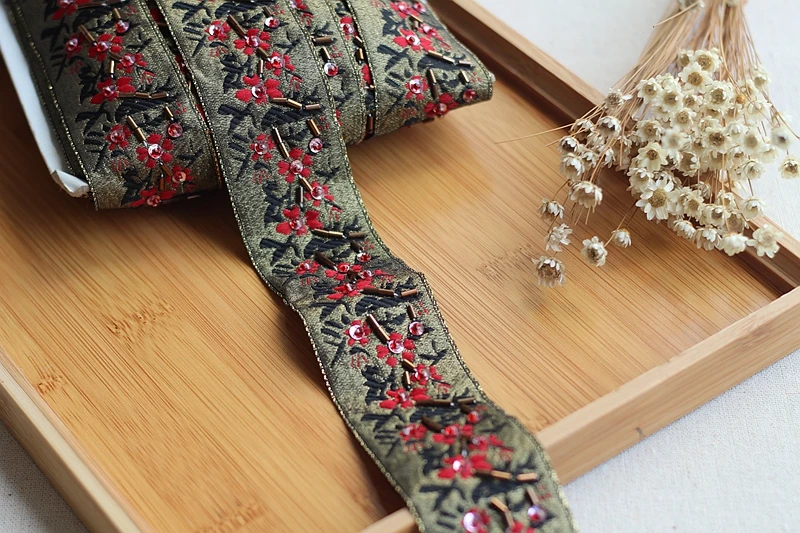 2 ярда Золотой + красный черный Высококачественная ручная работа расшитая