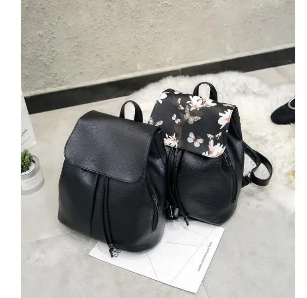 Backpack Women Pu Leather Floral Female Backpacks School Bag Rucksack