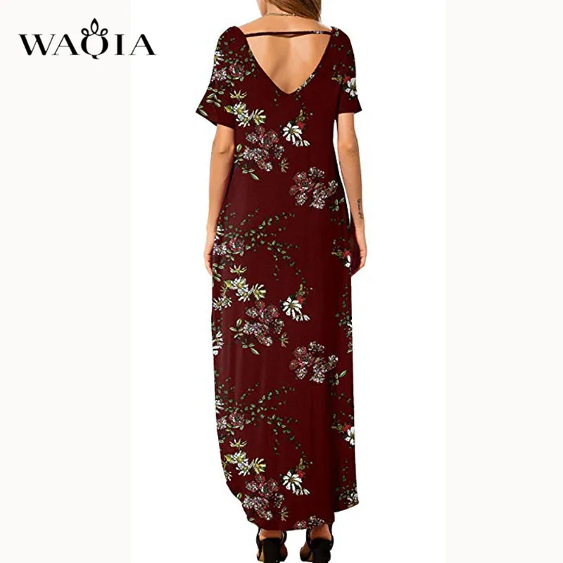 WAQIA 2019 женское летнее платье с цветочным принтом повседневное длинное коротким