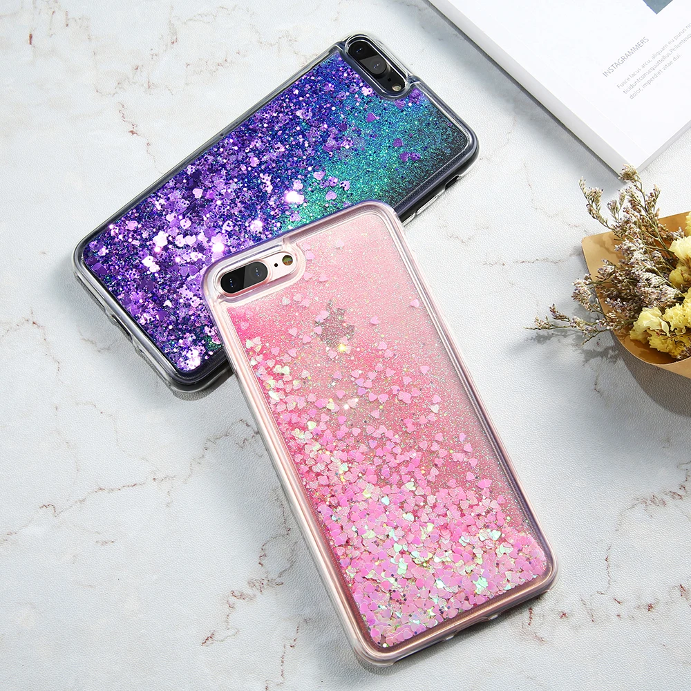 Мягкий чехол KISSCASE из ТПУ для iPhone 6 6S 7 Plus 5 5S Прозрачный блестящий Жидкий с зыбучим
