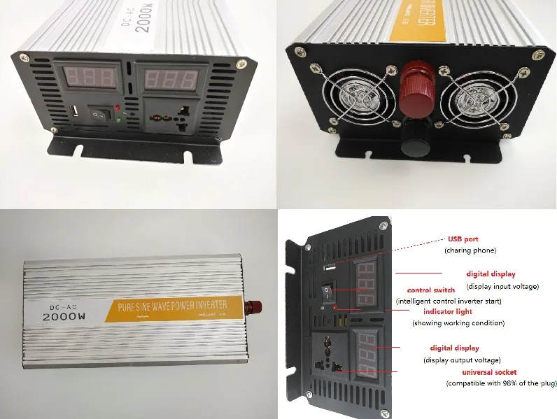 Номинальная мощность 2000 Вт 2kw двойной цифровой дисплей DC12V 24 В 48 к AC220V Чистая