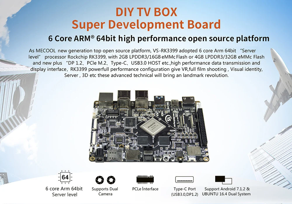 MECOOL VS-RK3399 DIY VP9 Android tv Box 7,1 RK3399 Mali-T860 Smart tv Box 4K 4 GB/32 GB ram телеприставка супер макетная плата