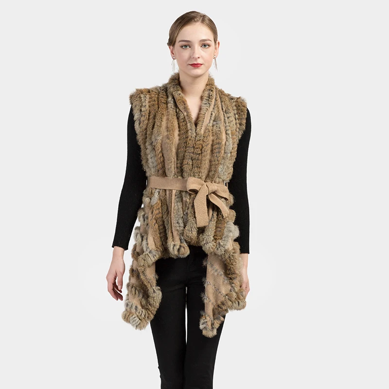 natural brown VT7013 женский вязаный жилет/куртки одежда без рукавов gielt с поясом hemlines снизу - Цвет: natural brown