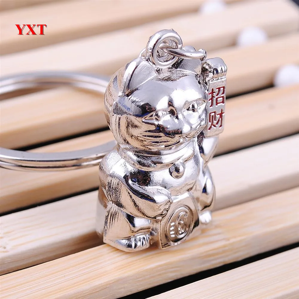 Мини Maneki Neko удача везучий Кот, серебряный металлический брелок для ключей, креативный подарок на день рождения