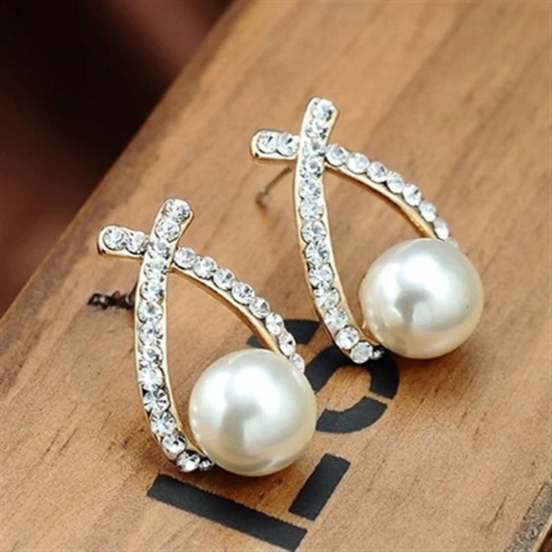 2019 Корея Горячая Мода крест Brincos Oorbellen Bijoux имитация-жемчужина стразы хрусталь для