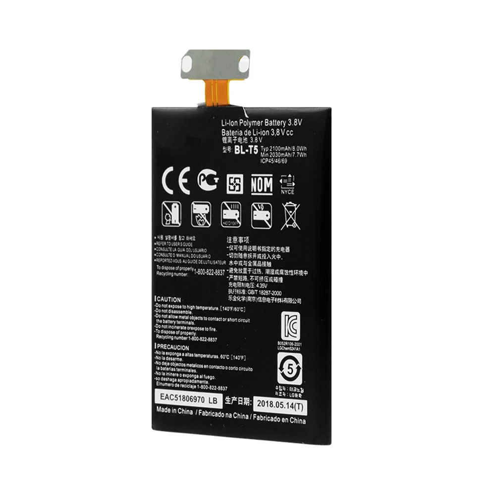 Литиевая YCDC BL-T5 BLT5 Перезаряжаемые Li-Ion Батарея 3,8 V 2100 мАч телефон Батарея BL T5 для LG E971 E973 E975 Nexus 4 E960