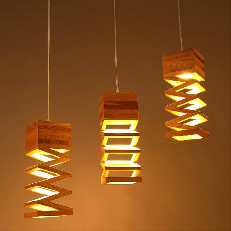 modern brief wood pendant light fixture for dining room living room lighting fixture home decoration spring pendant lamp E27