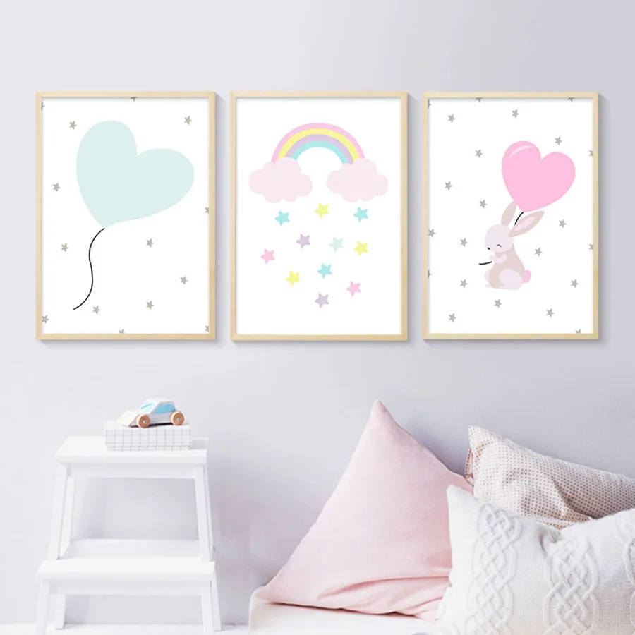 Радужный Кролик Сердце настенный художественный холст картина постер для