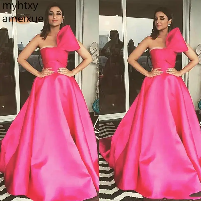 

Special Occasion Fuchsia Plus Size Evening Dresses Strapless with Bow Floor Length Prom Dress Red Carpet Gowns Robe De Soiree