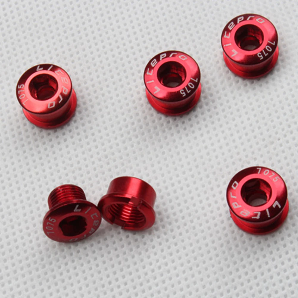 5 шт. прочная велосипедная CNC алюминиевая одинарная кривошипная цепь кольцо болт подходит для велосипеда - Цвет: Красный
