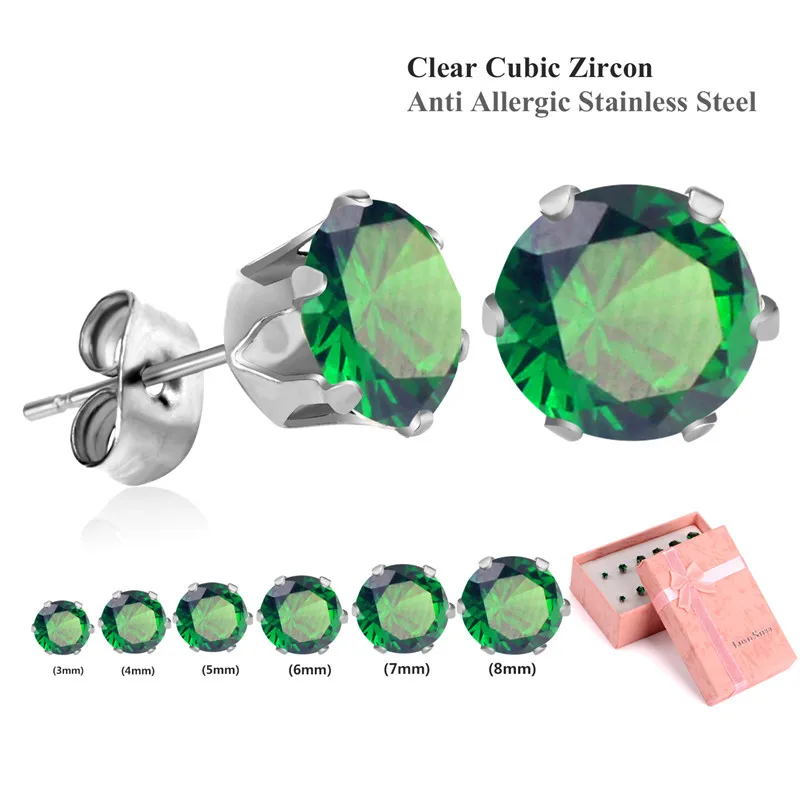 emerald silver Роскошные круглые/квадратные серьги из кубического циркония, 6 пар/кор., набор из разноцветных камней по месяцу рождения, серьги-гвоздики с эффектом пуш-ап, бижутерия, серьги - Окраска металла: emerald silver