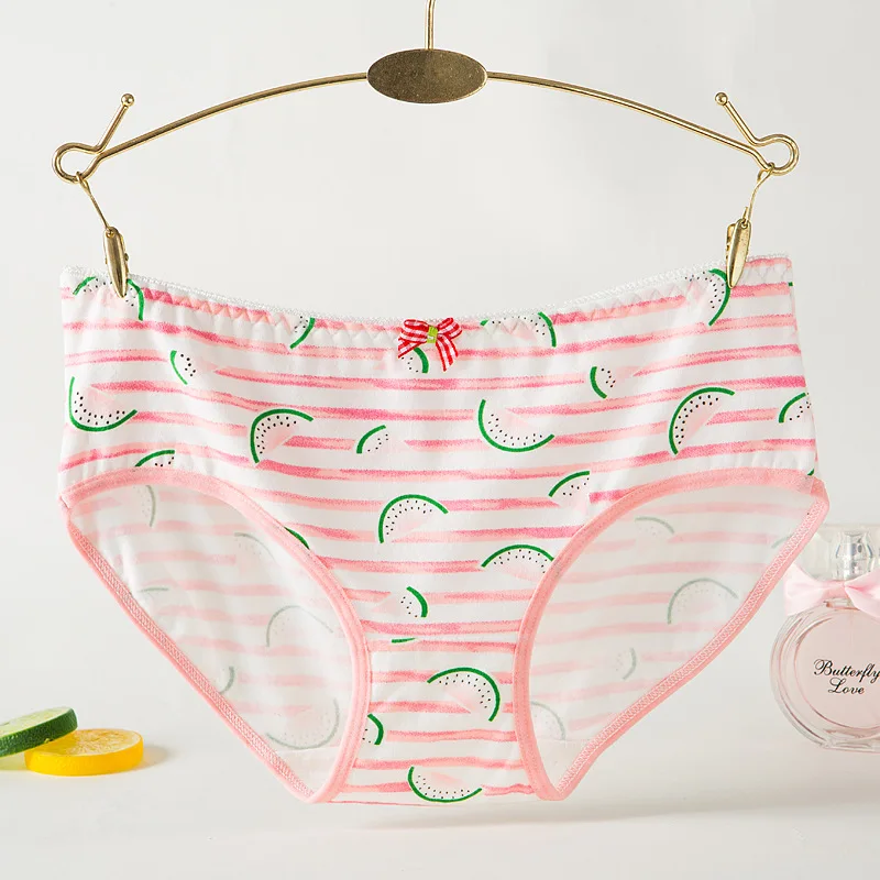 Stripe Watermelon TWTZQ/трусы с рисунком кота и фруктов; трусы для девочек; женские трусики; хлопковое модное нижнее белье; женские трусы; повседневные женские пикантные трусики; нижнее белье - Цвет: Stripe Watermelon