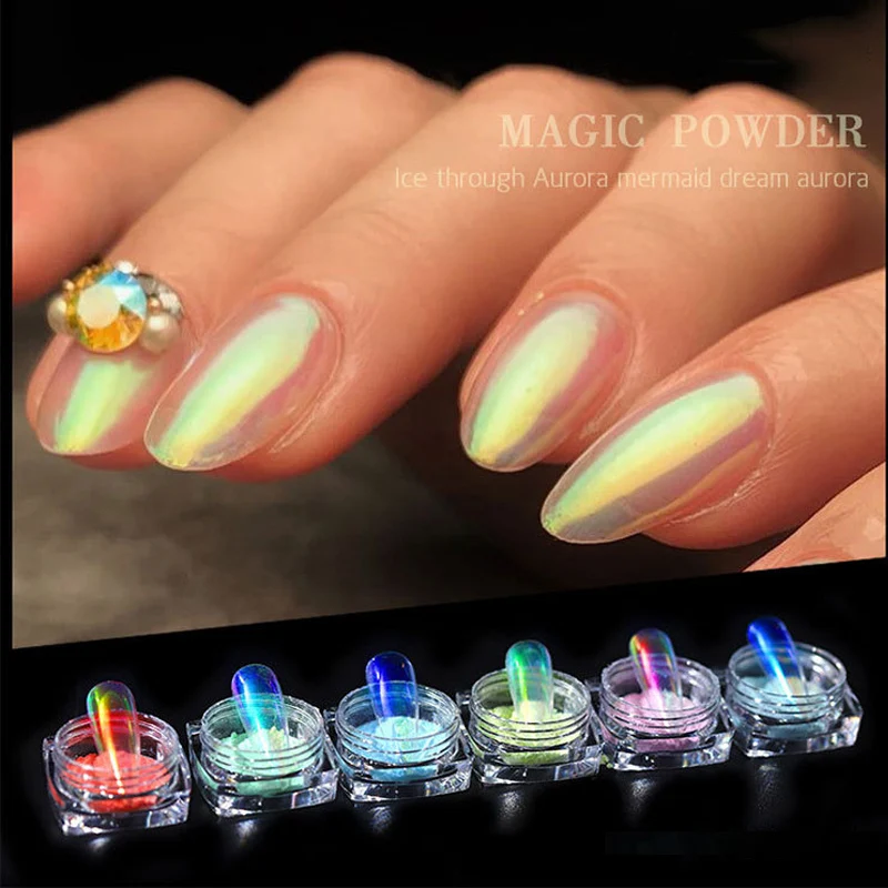 

Top Quality Aurora Pigment Powder Ice Through Nude Chameleon Mermaid Powder Super Mirror Effect Chrome Nail Diy Glitter
