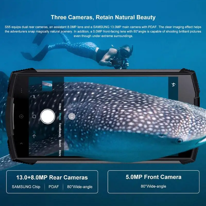 Doogee S55 Ip68 Водонепроницаемый Android 8,0 смартфон 4 ГБ ОЗУ 64 Гб ПЗУ 5500 мАч Mtk6750t Восьмиядерный 5,5 дюймов две sim-карты МП мобильный телефон