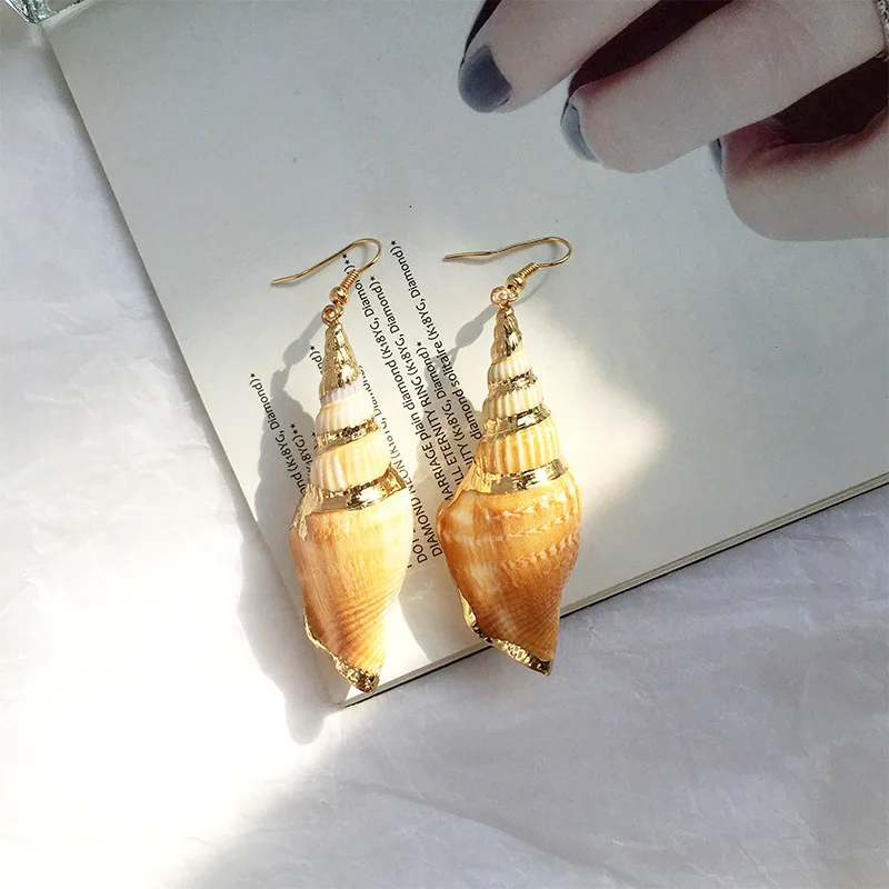 Женские Висячие серьги в виде раковины золотистого цвета с натуральным