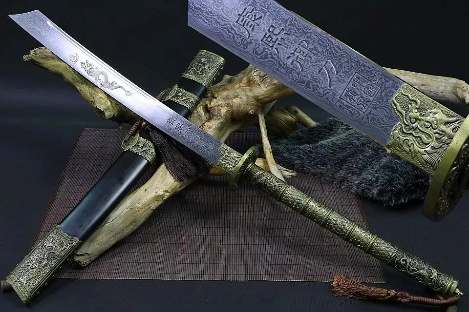 Настоящее лезвие из дамасской стали ручной работы китайский KangXi Saber Broadsword Qing Dyasty