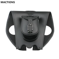 motorcycle parts black leather tank chap cover panel pad bib bra bag with pouch for harley dyna road king