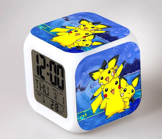 Короткая футболка с героями из японского аниме «Pocket Monster «Pokemon Go» Пикачу светодиодный 7 цветов Flash цифровой будильники детский ночной Светильник Спальня часы reloj - Цвет: Бургундия