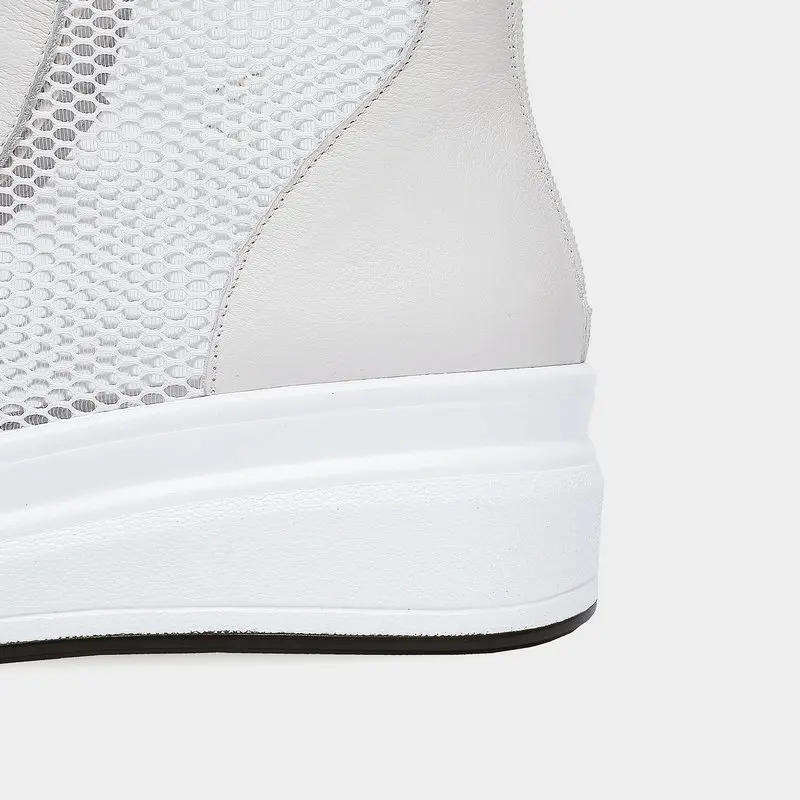 

Women Summer Boots Genuine Leather 5cm high Heel platform Mesh Surface Breathable Fasion knee high Boots