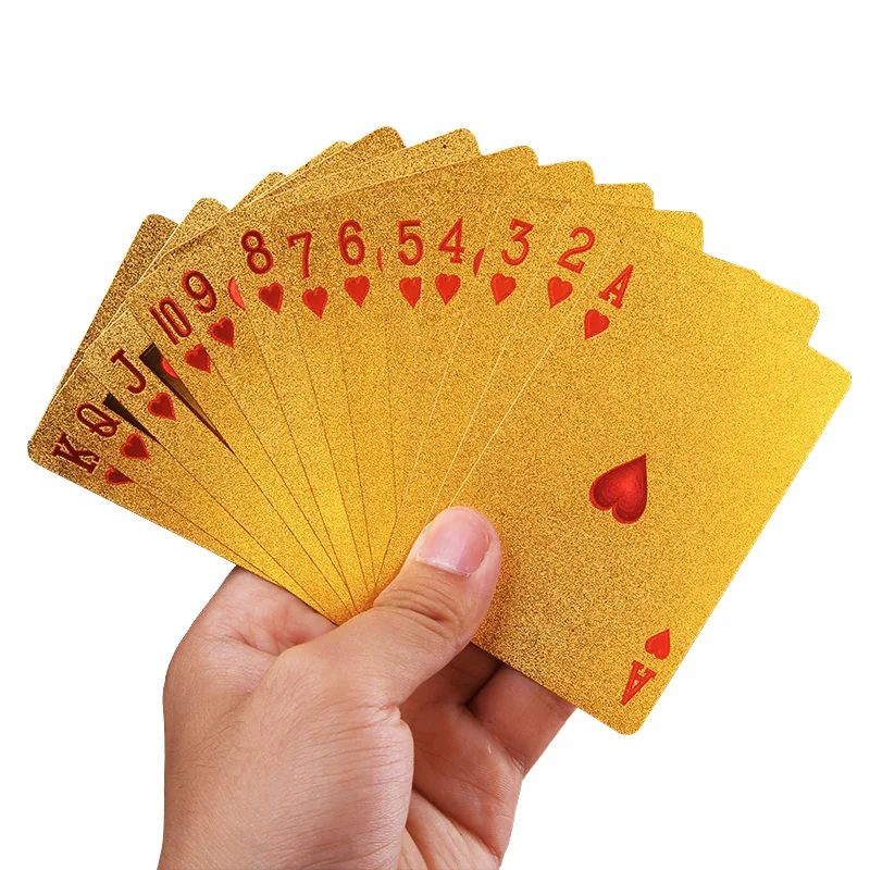24 Karat Gold Foil Plated Baccarat Texas Hold'em Plastic Playing Cards Waterproof Poker Cards Board Games 2.28*3.46inch qenueson