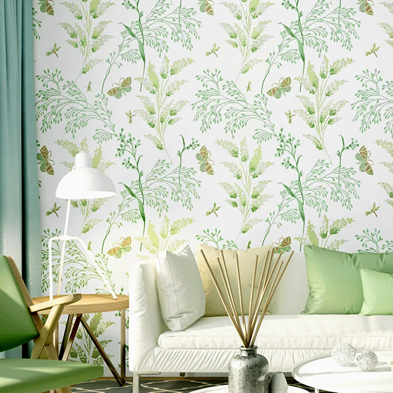 

wholesale Fresh green plant pattern wallpaper pastoral style home decor wallpaper for bedroom living sitting room TV background