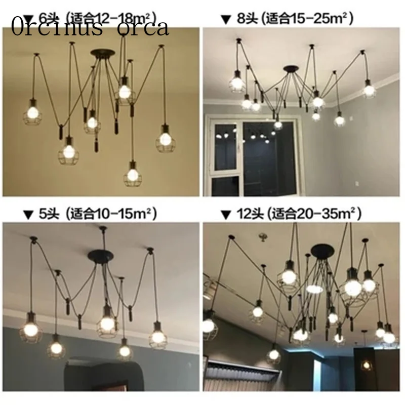 Koop Retro-Industriële Ijzeren Kooi Kroonluchter Woonkamer, Bar Kantoor, Amerikaanse Retro-Creatieve Led Spider Multi-Head Kroonluchter